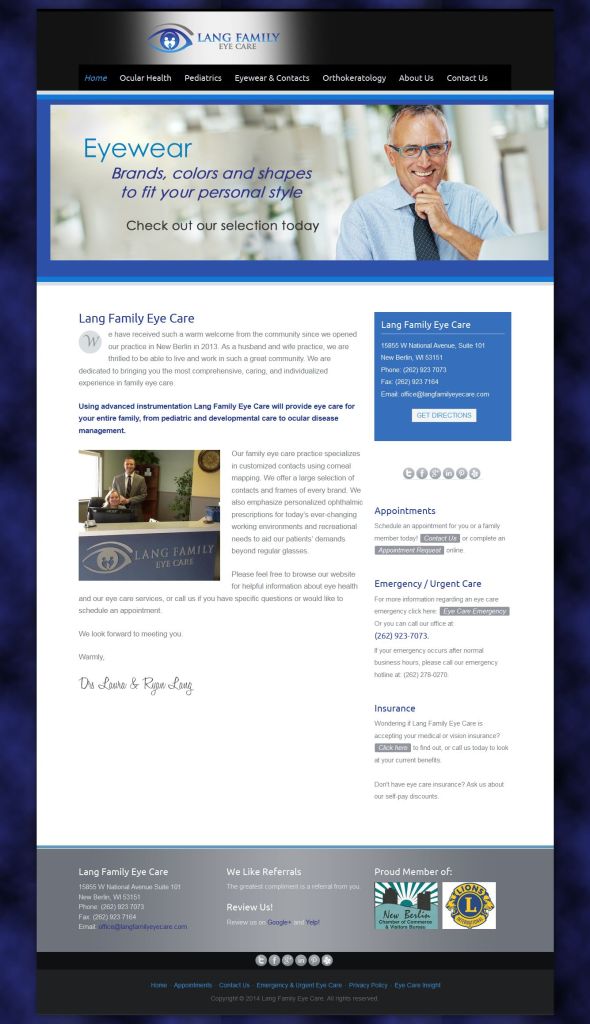 Lang Family Eye Care website